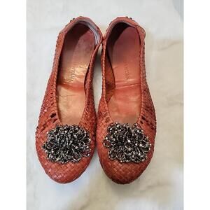 Pons Quintana Red Braided Leather Women’s Flats Size US 7/ EU 38